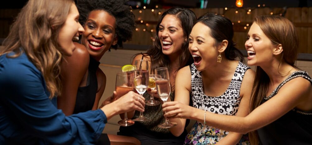 Group of women enjoying a night out at a Midtown Atlanta bar
